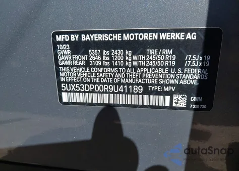 2024 BMW X3 xDrive30I from USA, damaged, VIN 5UX53DP00R9U41189